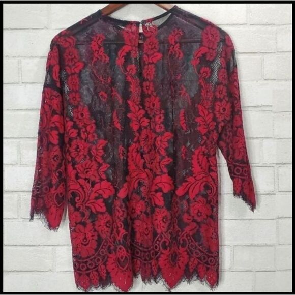 NWOT BKE Boutique Red and Black lace blouse For Buckle - Picture 1 of 8